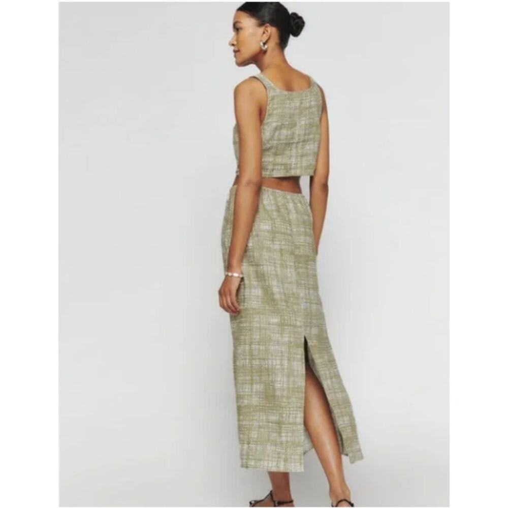 Reformation Amir Two Piece Skirt Set Tan Beige 100% Linen Back Slit Size Medium - Picture 3 of 15